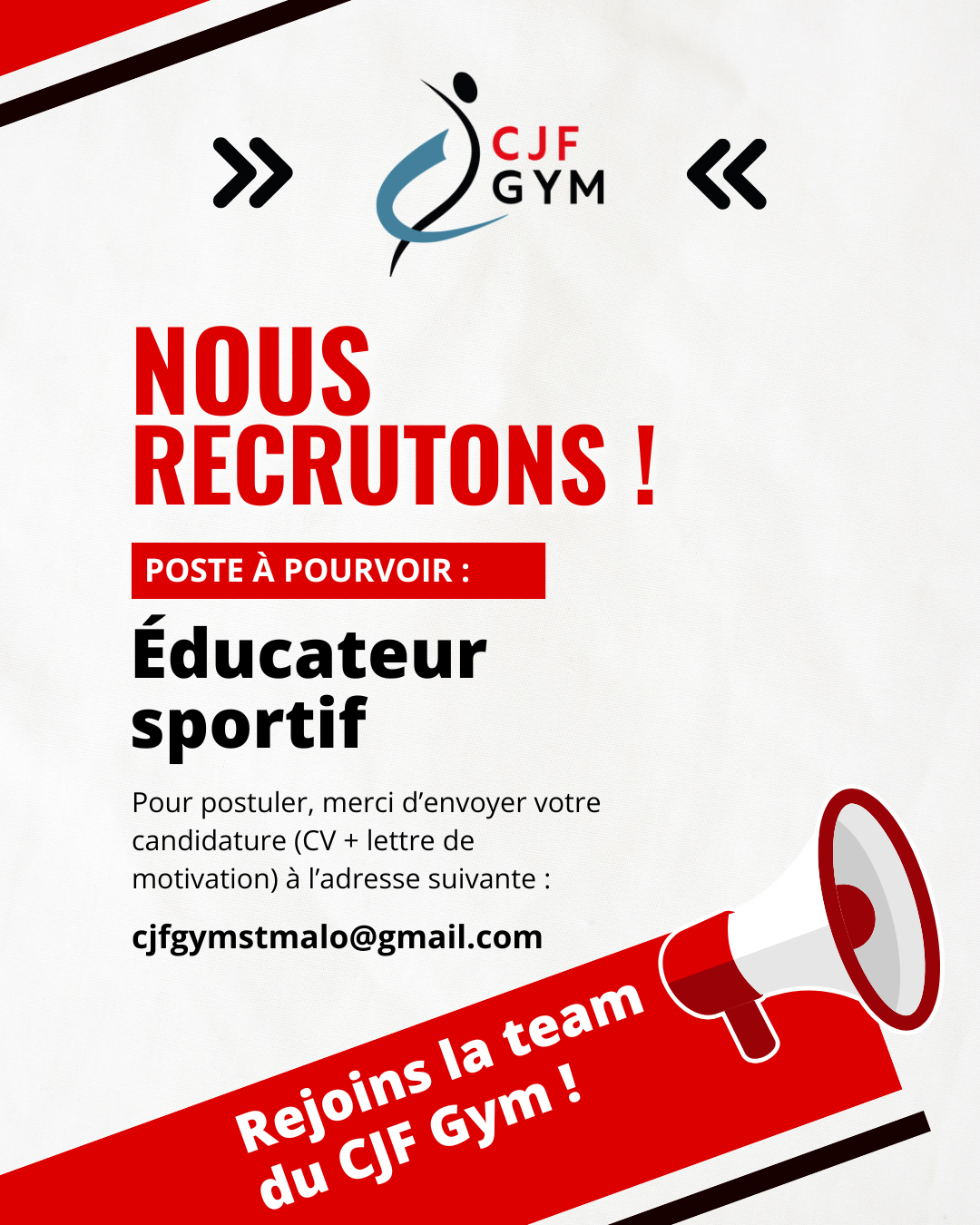 Le CJF Gym recrute son nouvel Animateur sportif (H/F)