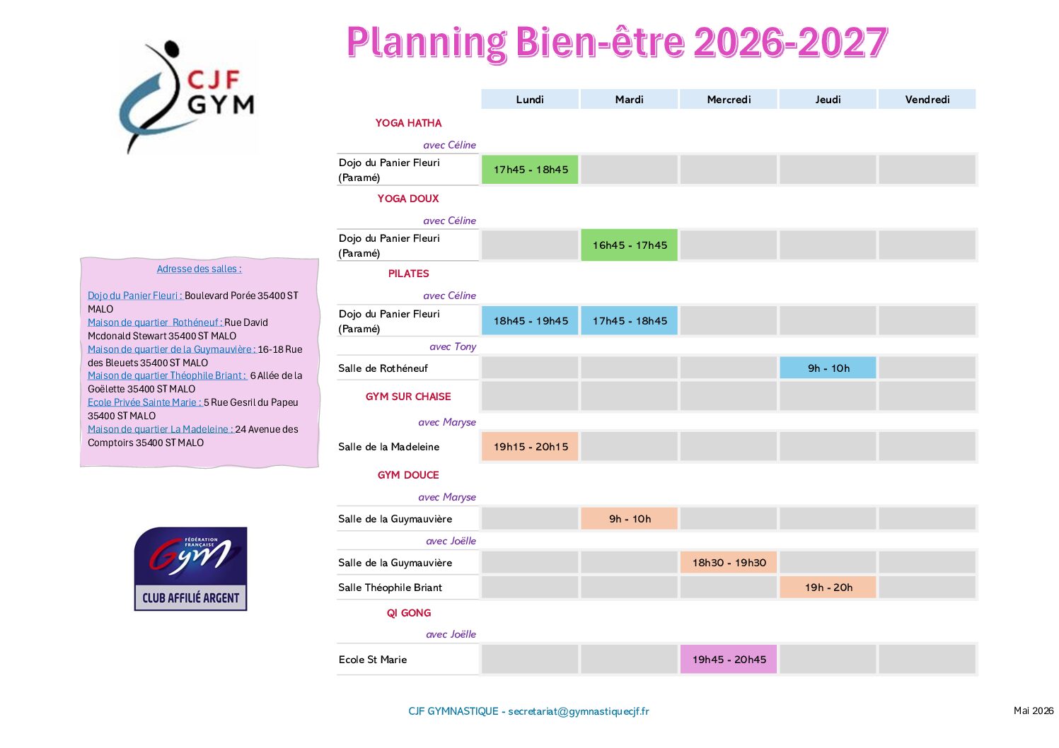 Planning Adultes 2026-2027